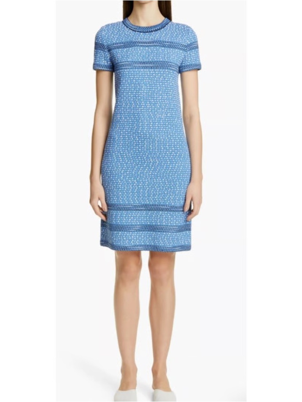 St. John Collection Blue Knit Tweed Sheath Dress 14
